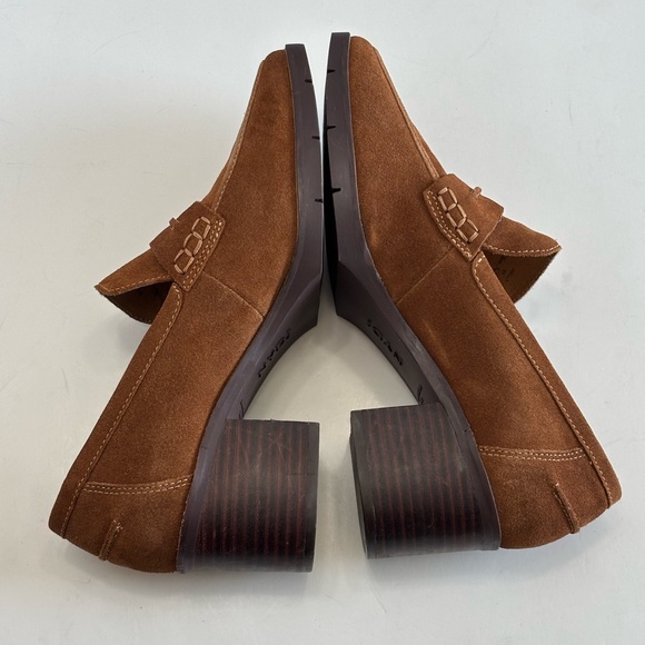 NYDJ Anella Heeled Loafers Women's 8M Cognac Brown Suede Slip On Shoes - Picture 11 of 16